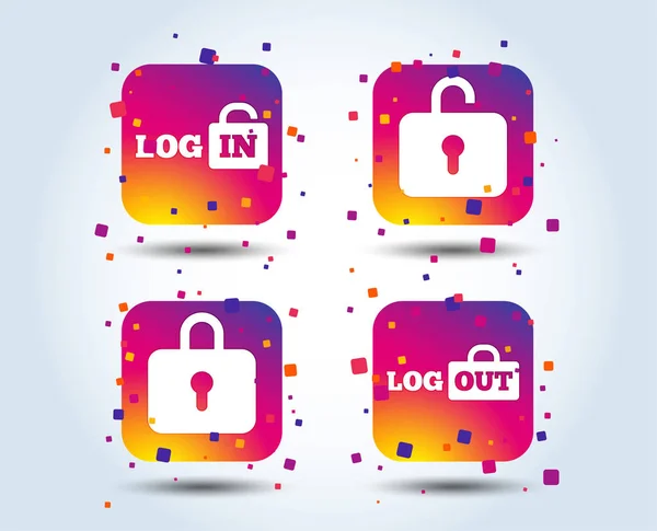 Login Logout Pictogrammen Aanmelden Afmelden Van Symbolen Vergrendelingspictogram Kleur Verloop — Stockvector