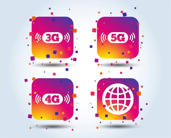 Mobile Telecommunications Icons Technology Symbols World Globe Sign Colour Gradient — Stock Vector