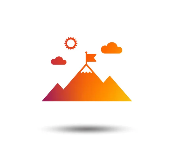 Drapeau Sur Icône Montagne Signe Motivation Leadership Symbole Alpinisme Élément — Image vectorielle