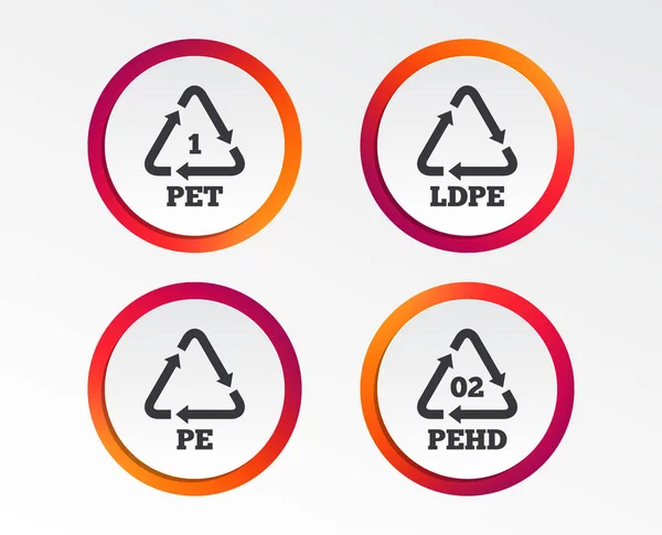 Iconos Pet Signo Tereftalato Polietileno Alta Densidad Símbolo Reciclaje Botones — Vector de stock
