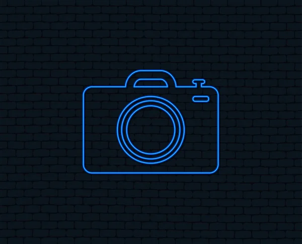 Neonlicht Foto Kamera Zeichen Symbol Digitale Fotokamera Symbol Glühendes Grafikdesign — Stockvektor