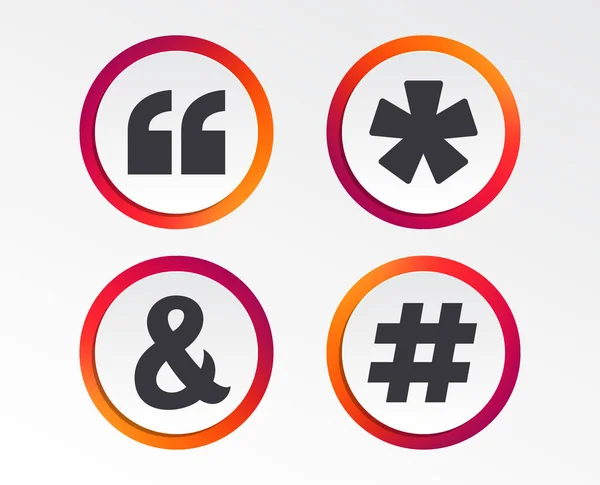 Cita Iconos Asterisco Pie Página Hashtag Redes Sociales Símbolos Ampersand — Vector de stock