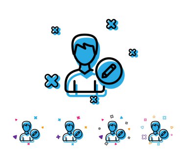 Kullanıcı satırı simgesi düzenleyin. Kalem işareti ile profil Avatar. Erkek kişi siluet simge. Geometrik öğelerle satırı simgesi. Parlak renkli tasarım. Vektör