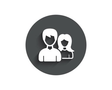 Çift basit simgesi. Users grubunun veya ekip çalışması işareti. Erkek ve kadın kişi siluet simge. Circle gölge ile düz düğme. Vektör