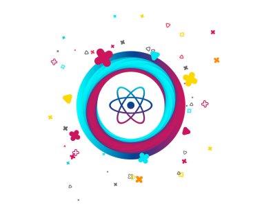 Atom işareti simgesi. Atom parçası sembol. Renkli düğme simgesi olan. Geometrik öğeleri. Vektör