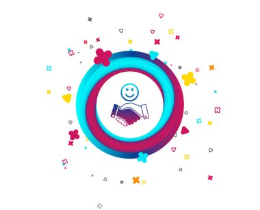 El sıkışma işareti simgesi gülümse. Mutlu yüz simgesi ile başarılı bir iş. Renkli düğme simgesi olan. Geometrik öğeleri. Vektör