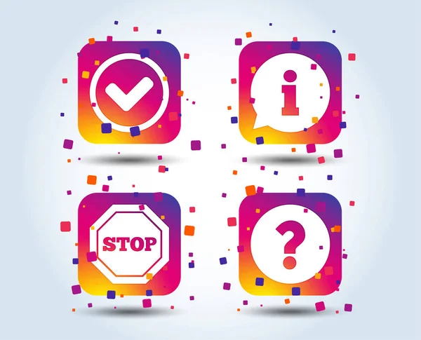 Informační Ikony Stop Zákazu Otázka Faq Značek Symbol Zaškrtnutí Schválené — Stockový vektor