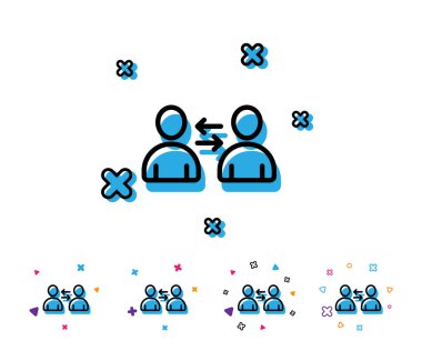 Ekip çalışması satırı simgesi. Kullanıcı iletişim. Avatar işareti profil. Kişi siluet simge. Geometrik öğelerle satırı simgesi. Parlak renkli tasarım. Vektör