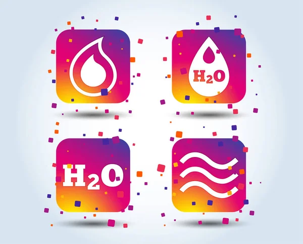 H2O Iconos Gota Agua Lágrimas Símbolos Gota Aceite Botones Cuadrados — Archivo Imágenes Vectoriales