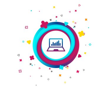 Dizüstü işareti simgesi. Grafik sembolü olan dizüstü bilgisayar. İzleme. Renkli düğme simgesi olan. Geometrik öğeleri. Vektör