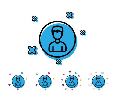 Kullanıcı satırı simgesi. Avatar işareti profil. Erkek kişi siluet simge. Geometrik öğelerle satırı simgesi. Parlak renkli tasarım. Vektör