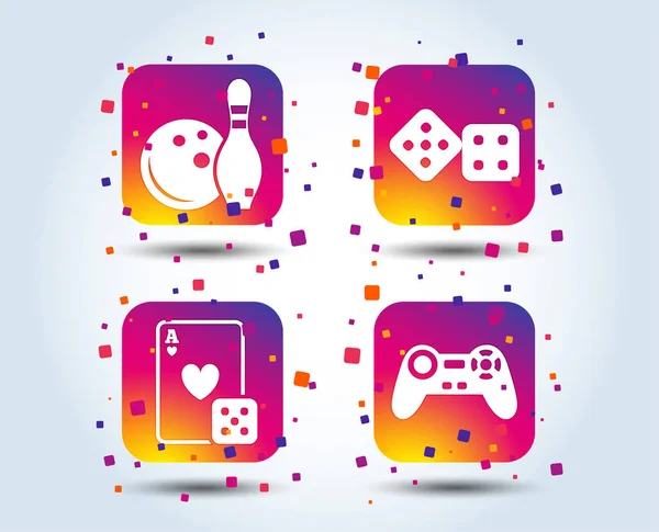 Iconos Bolos Casino Joystick Videojuegos Cartas Con Símbolos Dados Señales — Vector de stock