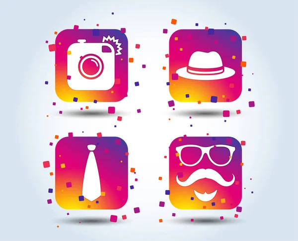 Appareil Photo Hipster Moustache Avec Icône Barbe Lunettes Cravates Chapeau — Image vectorielle