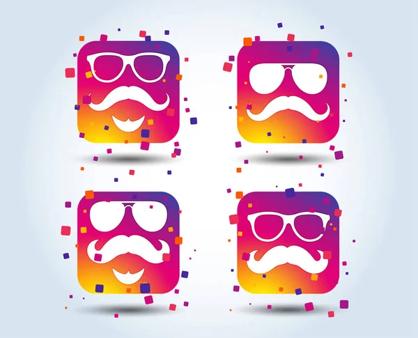 Iconos Bigote Gafas Hipster Con Barba Símbolos Signos Faciales Cabello — Vector de stock