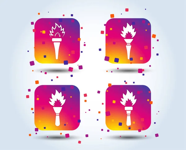 Torch Flame Icons Fire Flaming Symbols Hand Tool Which Provides — Stock Vector
