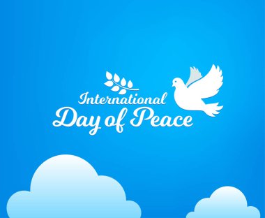 Barış Uluslararası günü. Konsept illüstrasyon ile barış günü güvercin. Zeytin dalı. Vektör mavi arka plan.