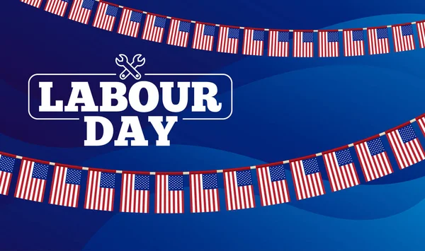 Labour Day Poster. International Workers Day. USA national public holiday. Happy labor day background or banner. Workers may day. Garland of American flags. Vector