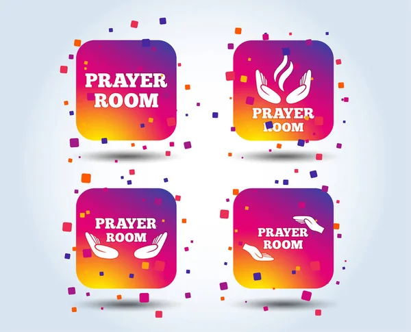 Prayer Room Icons Religion Priest Faith Symbols Pray Hands Colour — Stock Vector