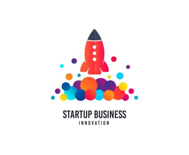 Başlangıç iş logosu. Uzay roketi vektör simge noktalı. Yaratıcılık studio logosu.