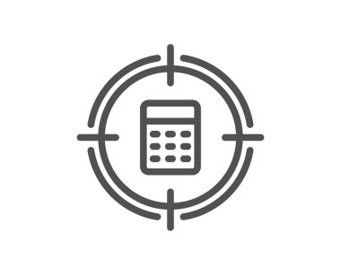 Hesap makinesi, hedef satırı simgesi. Muhasebe, Denetim işareti. Finans simgesi hesaplayın. Kalite tasarım öğesi. Klasik tarzı muhasebe simgesi. Düzenlenebilir inme. Vektör