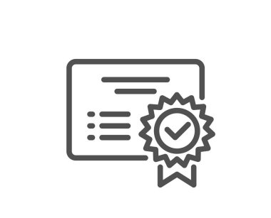 Sertifika satırı simgesi. Belge işareti doğrulandı. Kabul edilen veya teyit sembolü. Kalite tasarım öğesi. Klasik tarzı sertifika. Düzenlenebilir inme. Vektör