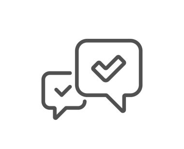 Satırı simgesi onaylayın. Kabul edilen veya teyit işareti. Konuşma balonu sembolü. Kalite tasarım öğesi. Klasik tarzı. Düzenlenebilir inme. Vektör