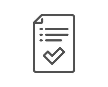 Onaylanan Denetim listesi satırı simgesi. Kabul edilen veya teyit işareti. Rapor simgesi. Kalite tasarım öğesi. Klasik tarzı. Düzenlenebilir inme. Vektör