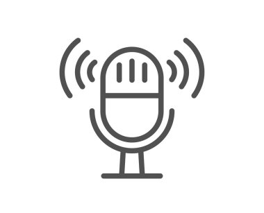 Mikrofon satırı simgesi. Müzik mikrofon işareti. Müzik aygıt simgesi. Kalite tasarım öğesi. Klasik tarzı mikrofon. Düzenlenebilir inme. Vektör