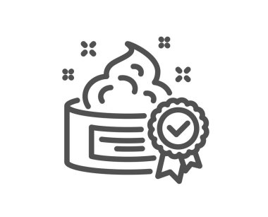 Krem satırı simgesi. Sertifikalı cilt veya yüz bakımı işareti. Jel veya losyon sembolü. Kalite tasarım öğesi. Klasik tarzı krem. Düzenlenebilir inme. Vektör