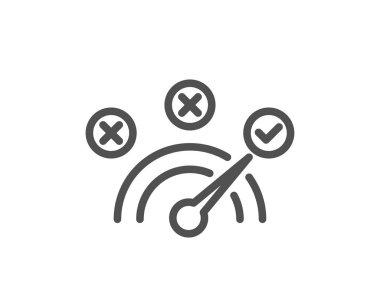 Doğru cevap satırı simgesi. Hız göstergesi işareti kavramı. Onay sembolü. Kalite tasarım öğesi. Klasik tarzı. Düzenlenebilir inme. Vektör