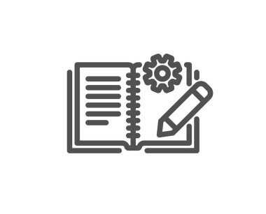 Mühendislik belgeleri satırı simgesi. Teknik Öğretim işareti. Kalite tasarım öğesi. Klasik tarzı. Düzenlenebilir inme. Vektör