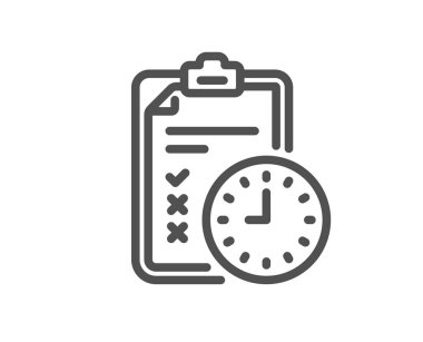 Sınav zamanı satırı simgesi. Denetim listesi işareti. Kalite tasarım öğesi. Klasik tarzı sınav kontrol listesi. Düzenlenebilir inme. Vektör