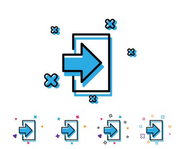 Giriş ok satırı simgesi. Sembol olarak oturum açın. Gezinti işaretçi. Geometrik öğelerle satırı simgesi. Parlak renkli tasarım. Vektör