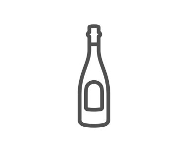 Şampanya şişesi satırı simgesi. Yıldönümü alkol işareti. Kutlama olay içki. Kalite tasarım öğesi. Klasik tarzı şampanya. Düzenlenebilir inme. Vektör