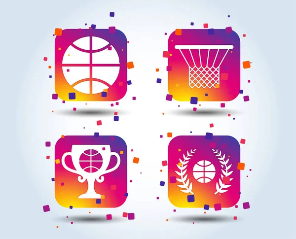 Basketbol Spor Simgeler Sepet Ödülü Kupası Işaretleri Ile Top Defne — Stok Vektör