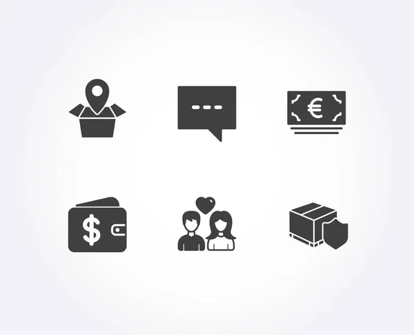 Set Package Location Euro Currency Blog Icons Dollar Wallet Couple — Stock Vector