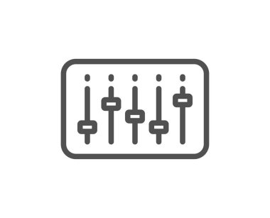 DJ denetleyicisi satırı simgesi. Müzik ses işareti. Müzik aygıt simgesi. Kalite tasarım öğesi. Klasik tarzı dj denetleyicisi simgesi. Düzenlenebilir inme. Vektör