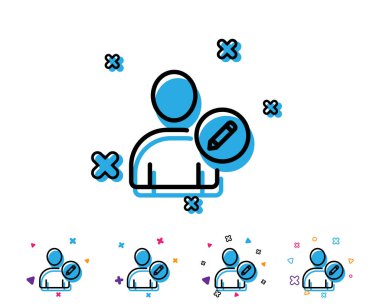 Kullanıcı satırı simgesi düzenleyin. Kalem işareti ile profil Avatar. Kişi siluet simge. Geometrik öğelerle satırı simgesi. Parlak renkli tasarım. Vektör