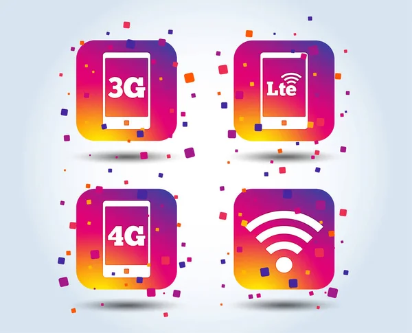 Icônes Télécommunications Mobiles Symboles Technologiques Lte Sans Fil Signes Évolution — Image vectorielle