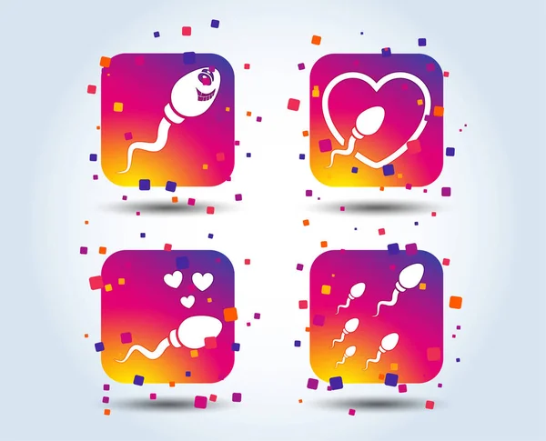 Sperm Icons Fertilization Insemination Signs Safe Love Heart Symbol Colour — Stock Vector