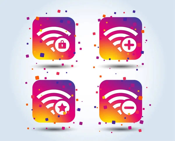 Icoane Wifi Wireless Network Zona Adaugă Sau Elimină Simbolurile Semn — Vector de stoc