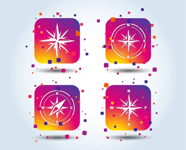 Windrose Navigationssymbole Kompasssymbole Koordinatensystem Zeichen Farbverlauf Quadratische Tasten Flaches Designkonzept — Stockvektor