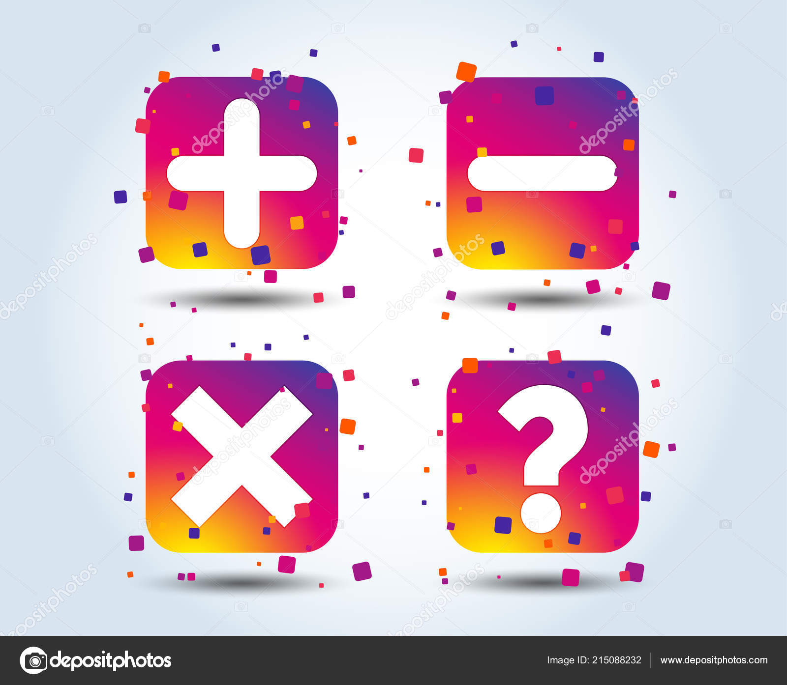 Perkalian Dan Pertanyaan Menandai Gradien Warna Warni Ikon Persegi Pada ...