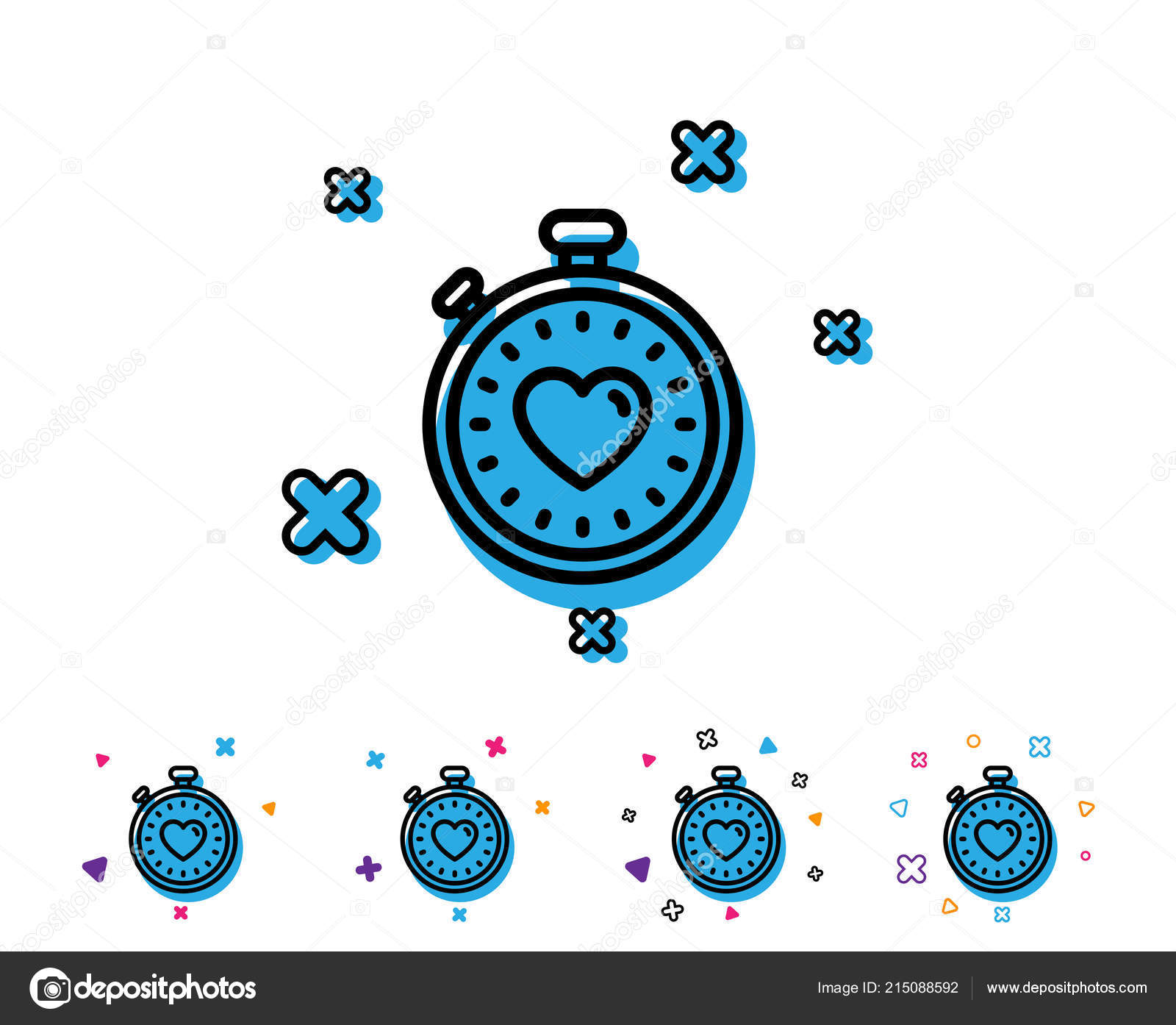 Heart Timer Line Icon Love Symbol Valentines Day Stopwatch Sign Stock