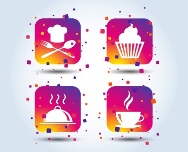 Yiyecek ve içecek renkli gradyan kare simgeler beyaz arka plan üzerinde