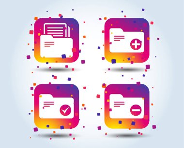 Beyaz arka plan üzerinde bağlayıcı renkli gradyan kare simgeler muhasebe