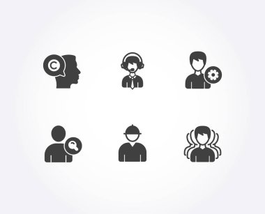 Yazar ayarla, destek ve nakliye simgeler destekler. Mühendis, Kullanıcı ve grup işaretler bulmak. Copyrighter, Profili Düzenle, teslim Yöneticisi. İşçi profil, arama kişi, Danışmanlığı Servisi. Vektör