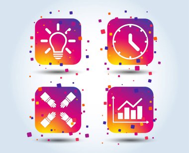 Beyaz arka plan üzerinde lamba fikir ve saat saat renkli vektör simgeler 