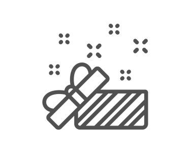 Hediye kutusu açık hat simgesi. Noel ve yeni yıl hediyesi işareti. Sürpriz sembolü. Kalite tasarım öğesi. Klasik tarzı hediye. Düzenlenebilir inme. Vektör