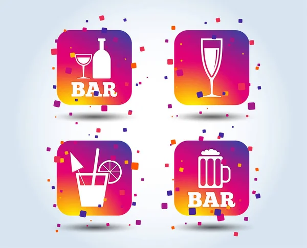 Bar Nebo Hospoda Ikony Sklenice Piva Šampaňského Značky Alkoholických Nápojů — Stockový vektor